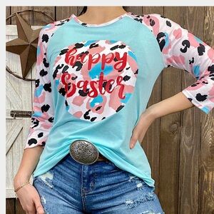 Chic Easter Women's Long Sleeve Top - Blue and Pink